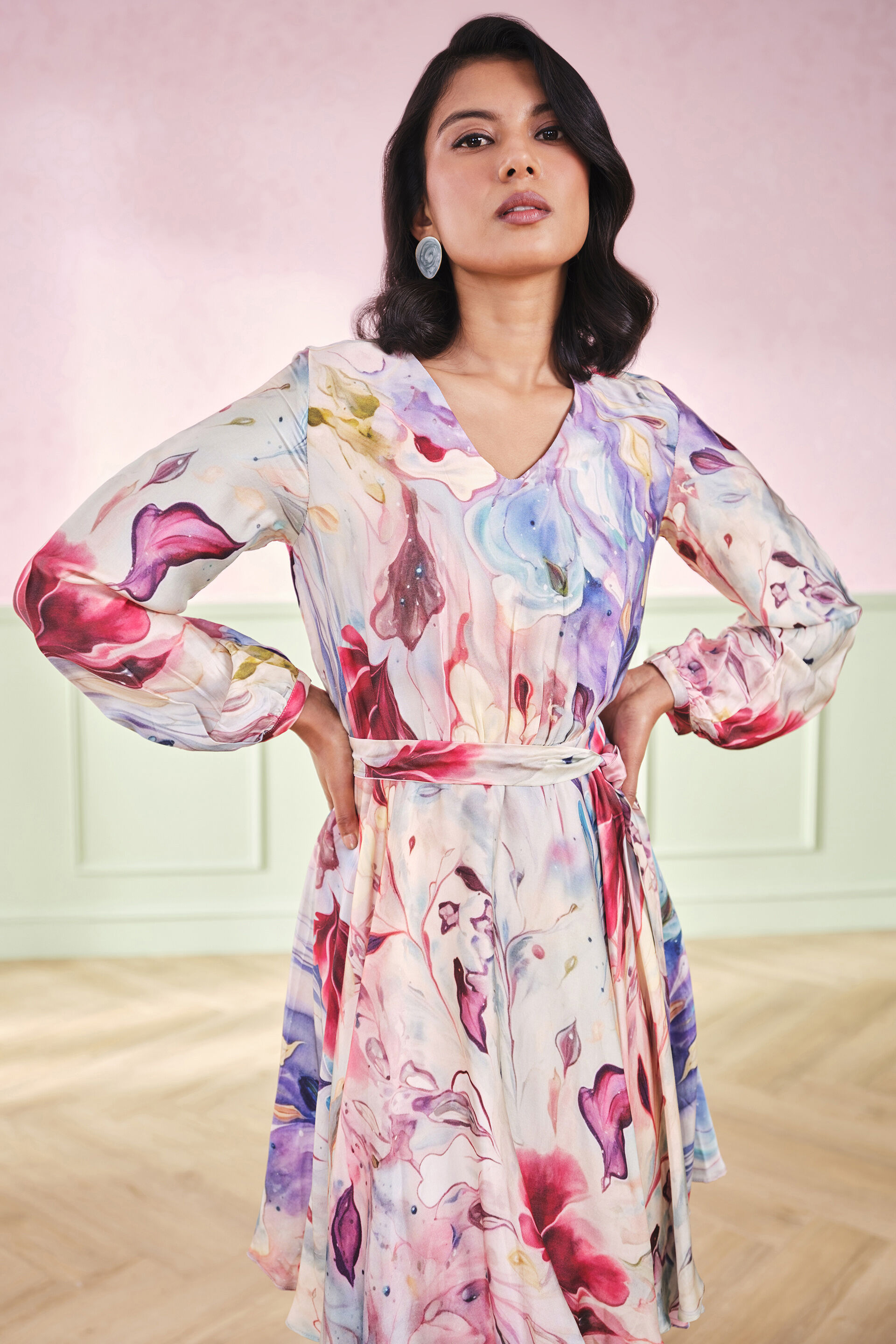 Hibiscus Fields Flared Dress, Multi Color, image 4